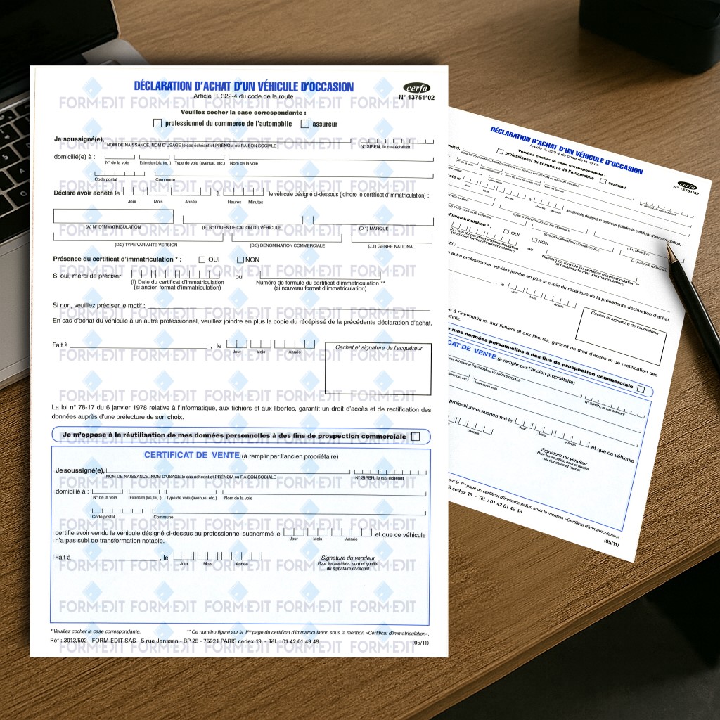 Déclaration d'achat d'un véhicule d'occasion
